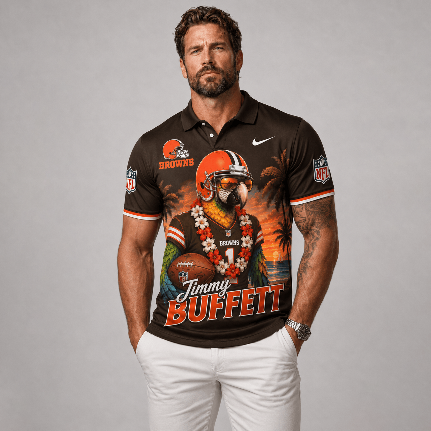 Premium NFL x CLE Tropical Parrot Performance Polo Shirt 180626