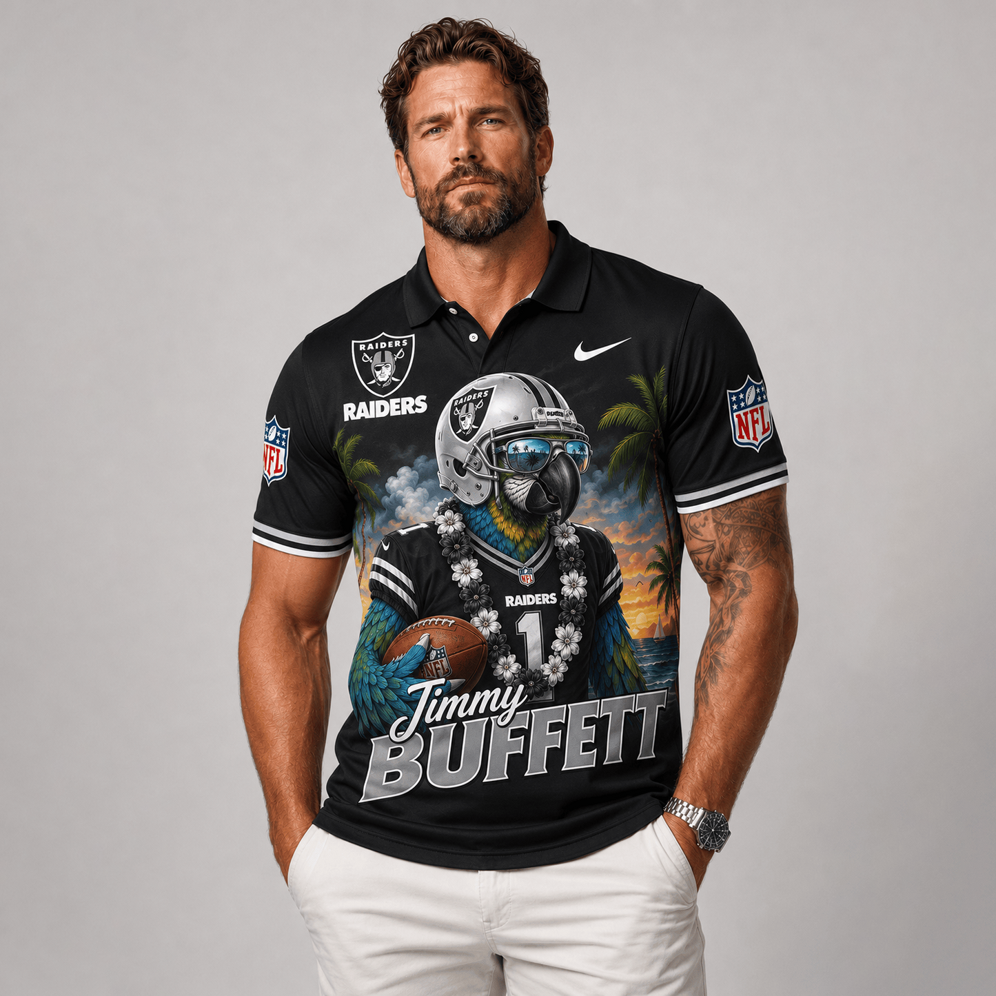 Premium NFL x LVR Tropical Parrot Performance Polo Shirt 180626