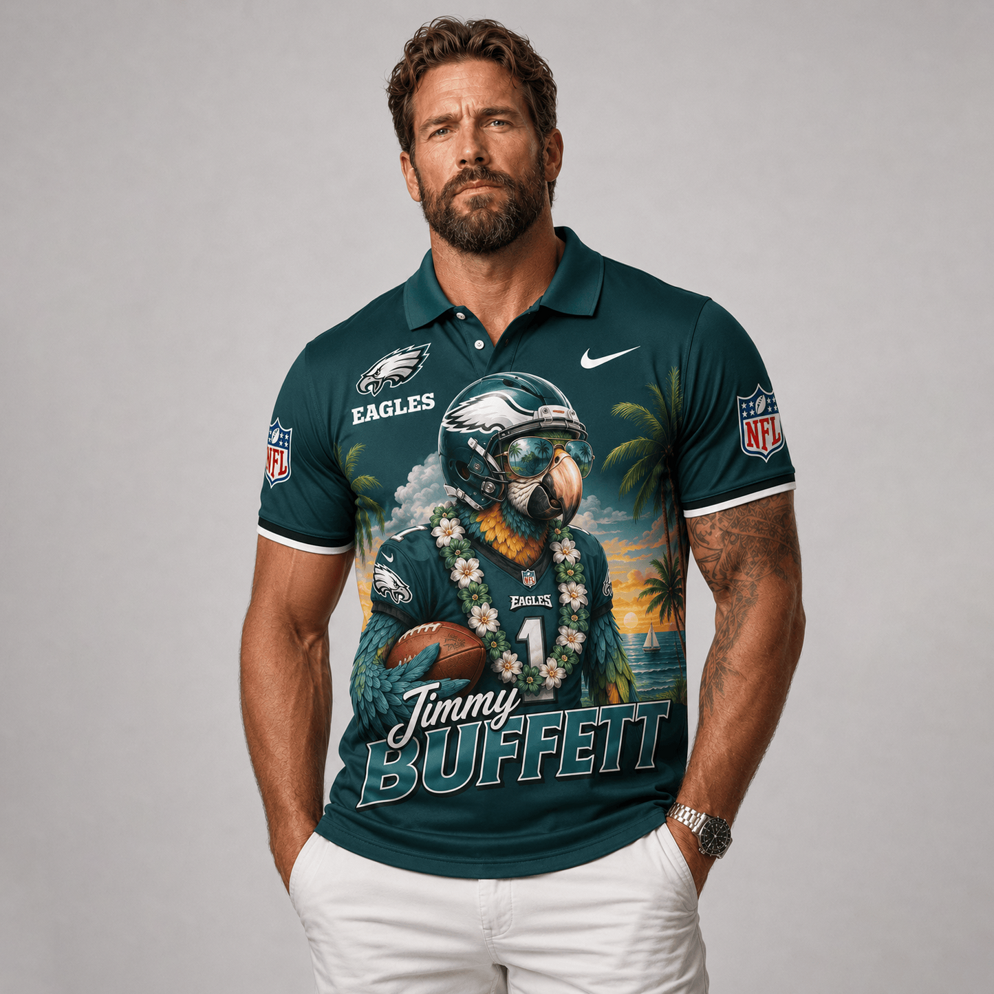 Premium NFL x PHI Tropical Parrot Performance Polo Shirt 180626