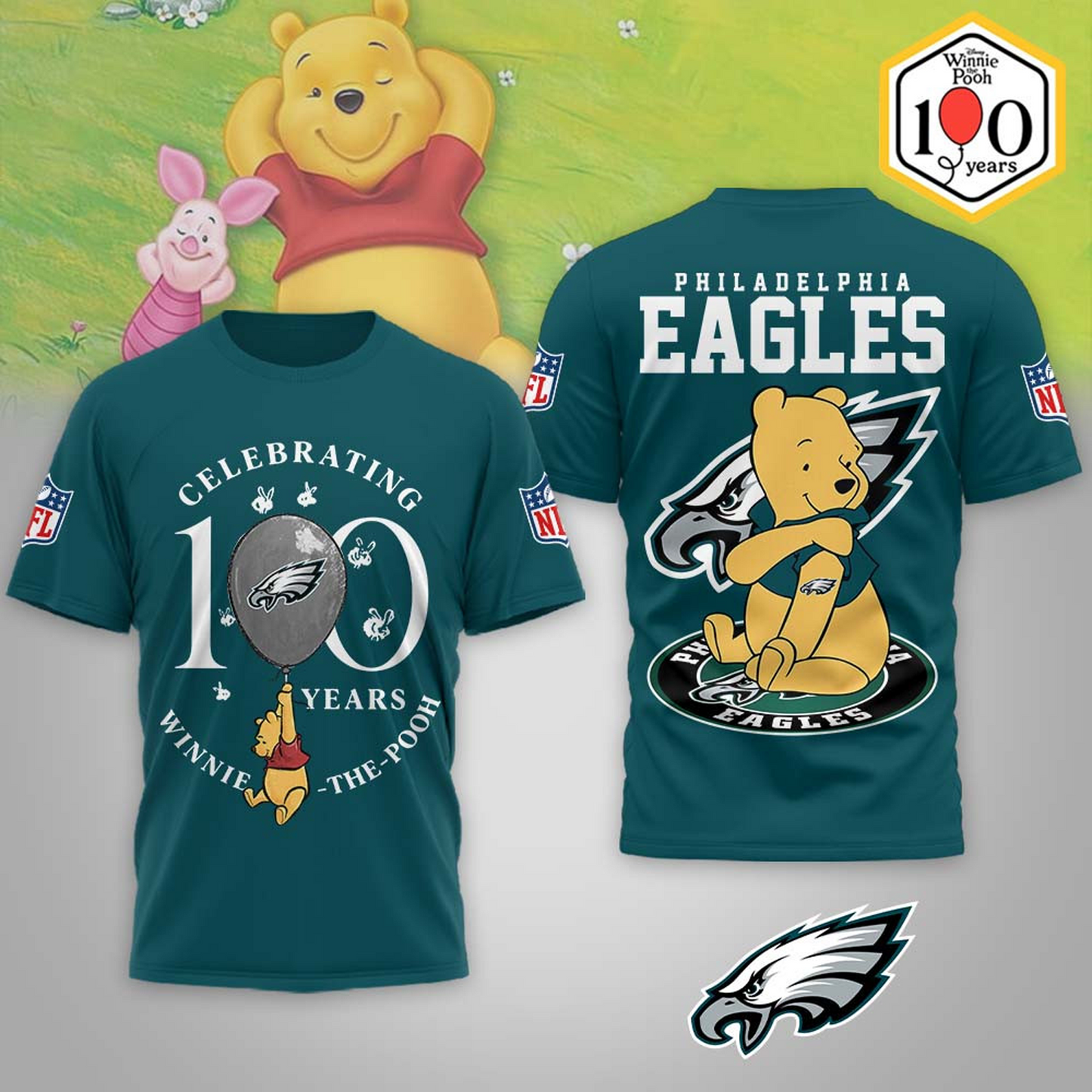 Premium NFL x PHI Winnie The Pooh 100th Anniversary 3D Shirt DATND TANTD