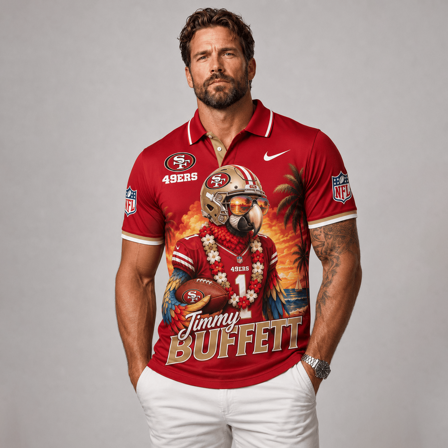 Premium NFL x SF Tropical Parrot Performance Polo Shirt 180626