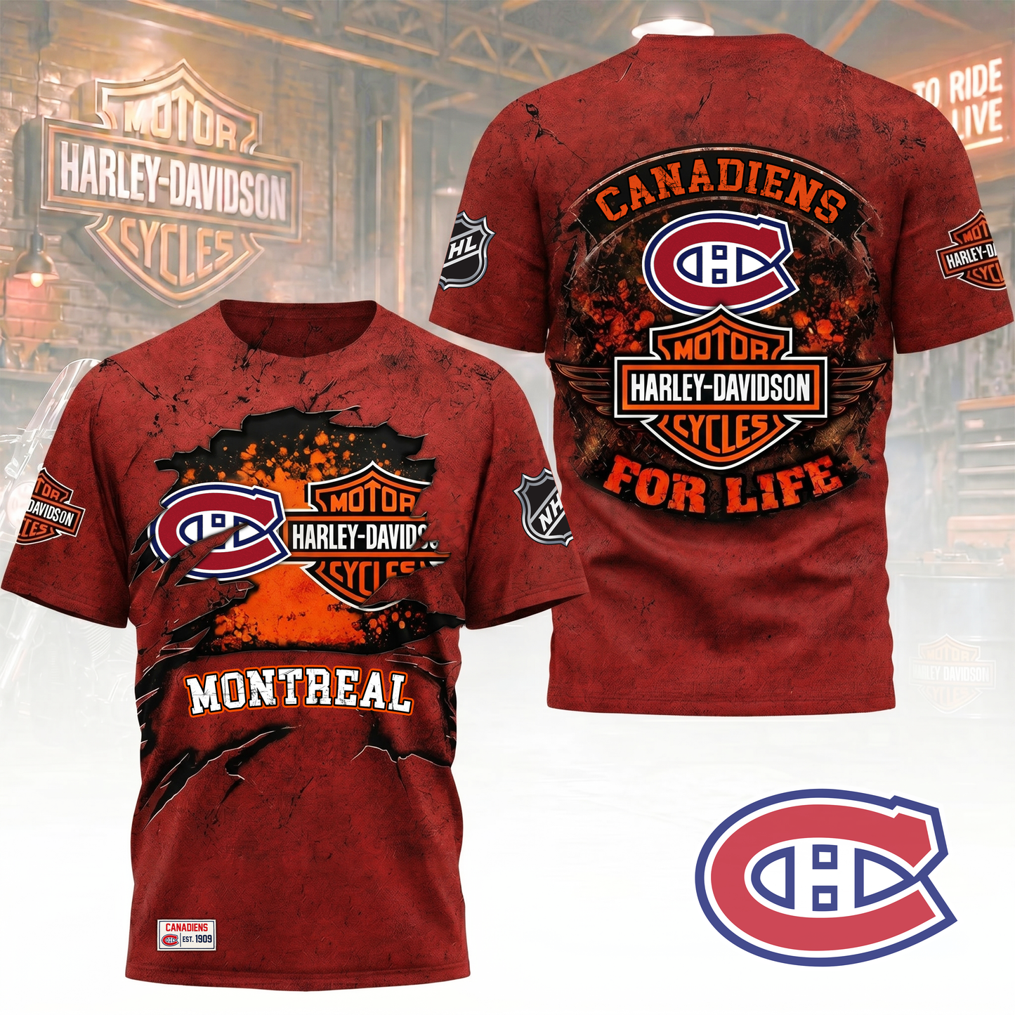 Premium NHL X MC Harley Davidson For Life 3D Shirt NDT VHM 180526
