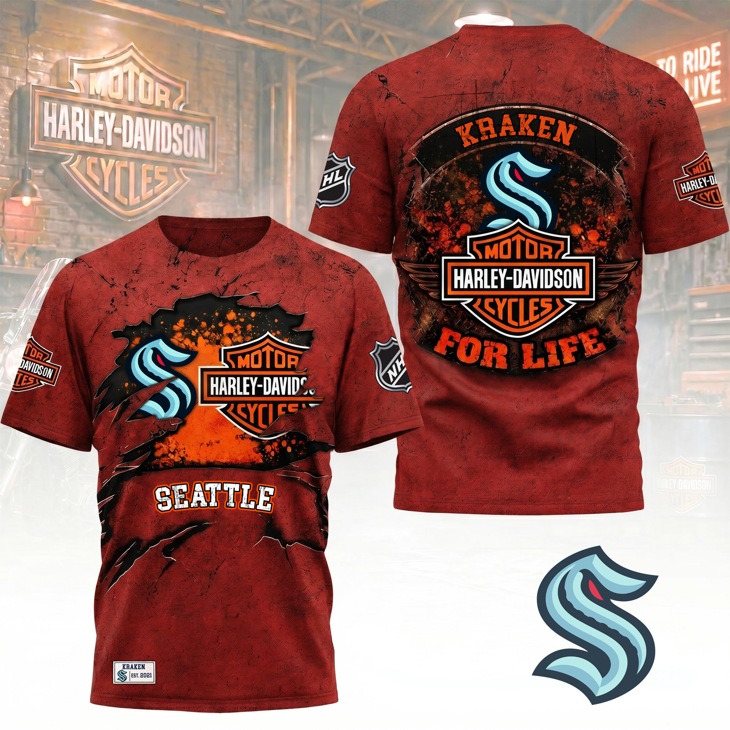 Premium NHL X SK Harley Davidson For Life 3D Shirt NDT VHM 180526