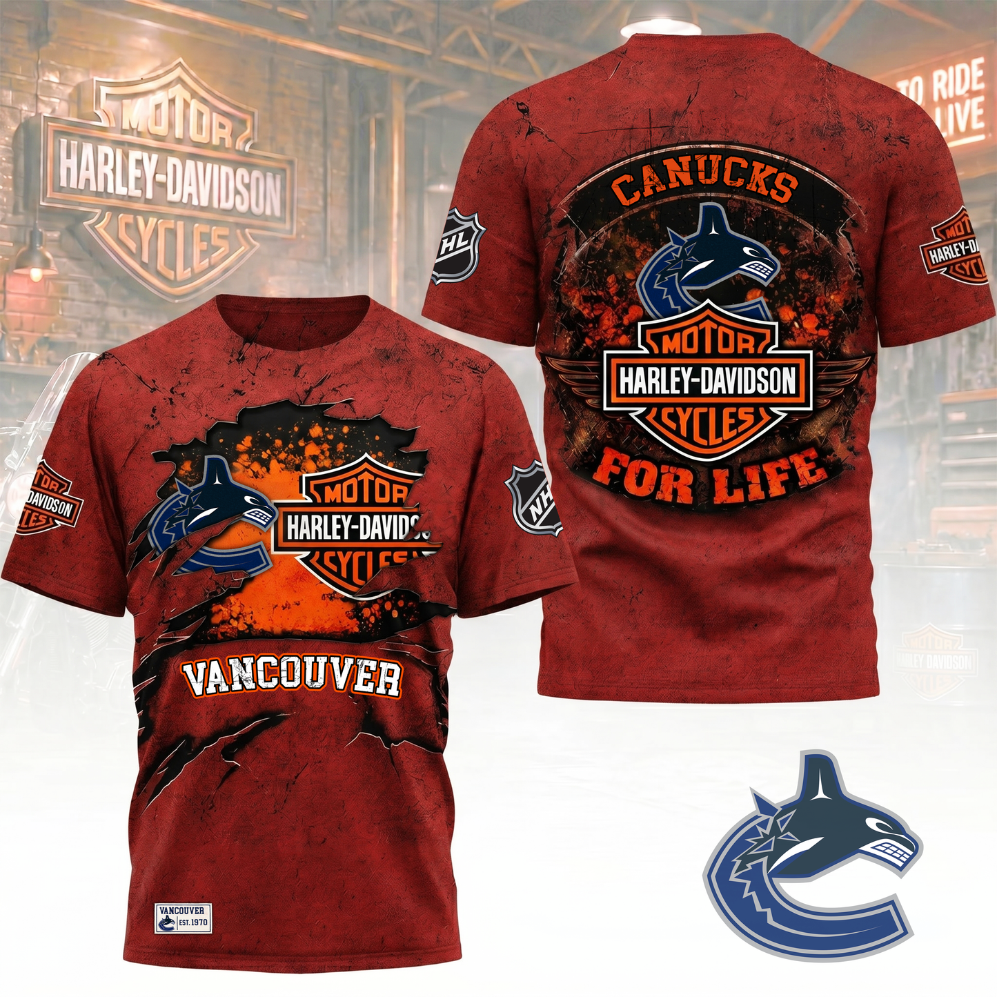 Premium NHL X VC Harley Davidson For Life 3D Shirt NDT VHM 180526