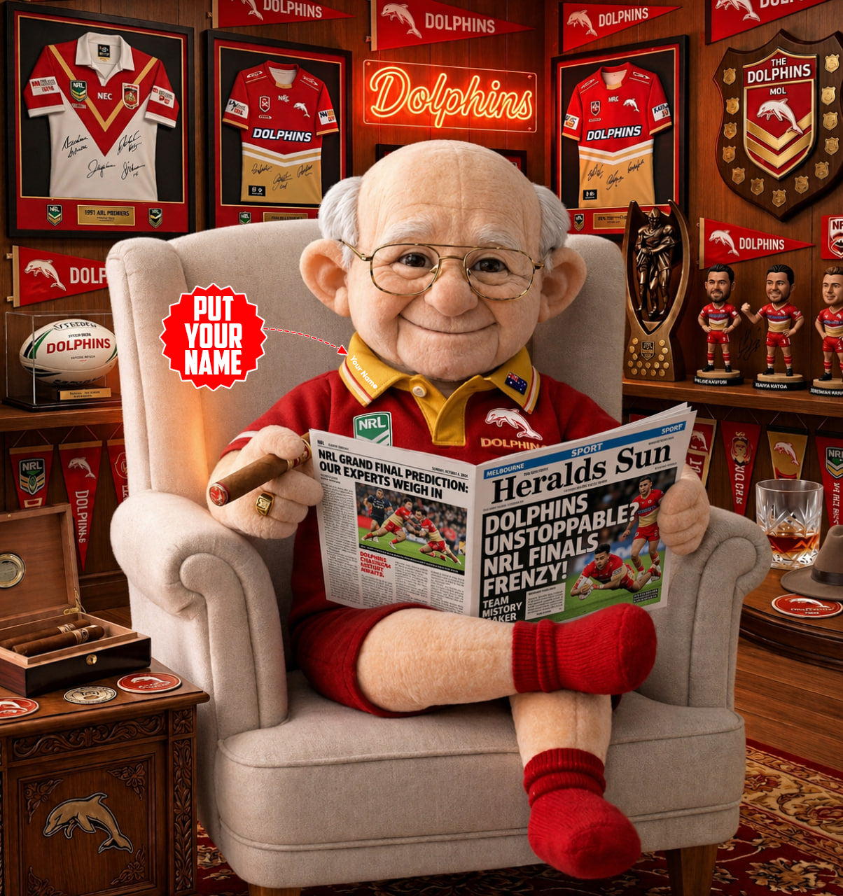 Premium NRL X DOL Heritage Custome name Grandpa Collectible Plush NDT LVH 210426