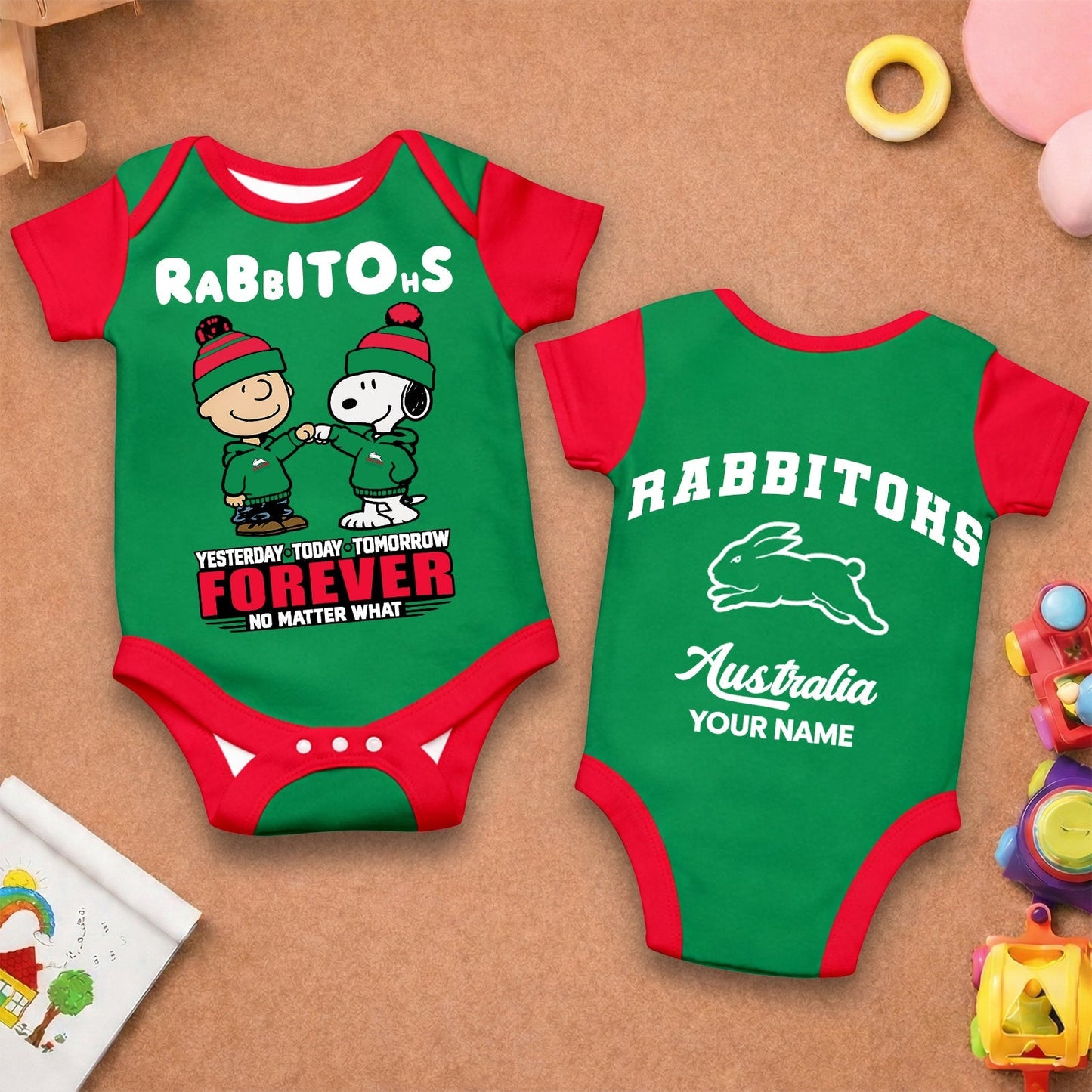 Premium NRL x SSR New Baby Romper Peanuts Custom Name For Kids NDT LVH 110326