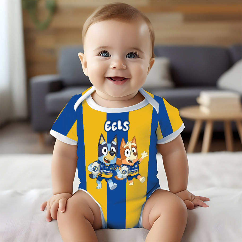 Premium NRL X PE Bluey & Bingo Baby Romper Custom Name For Kids V4 NDT LVH 230326