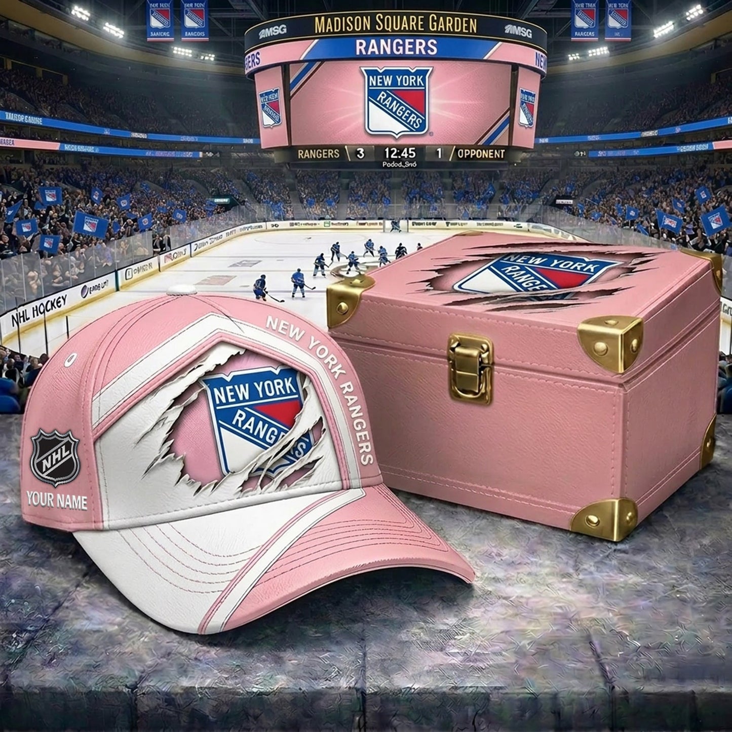 Signature Series NHL x NYR BESPOKE PASTEL PINK CRACK CUSTOM NAME HAT V03 NDT NHM 280426