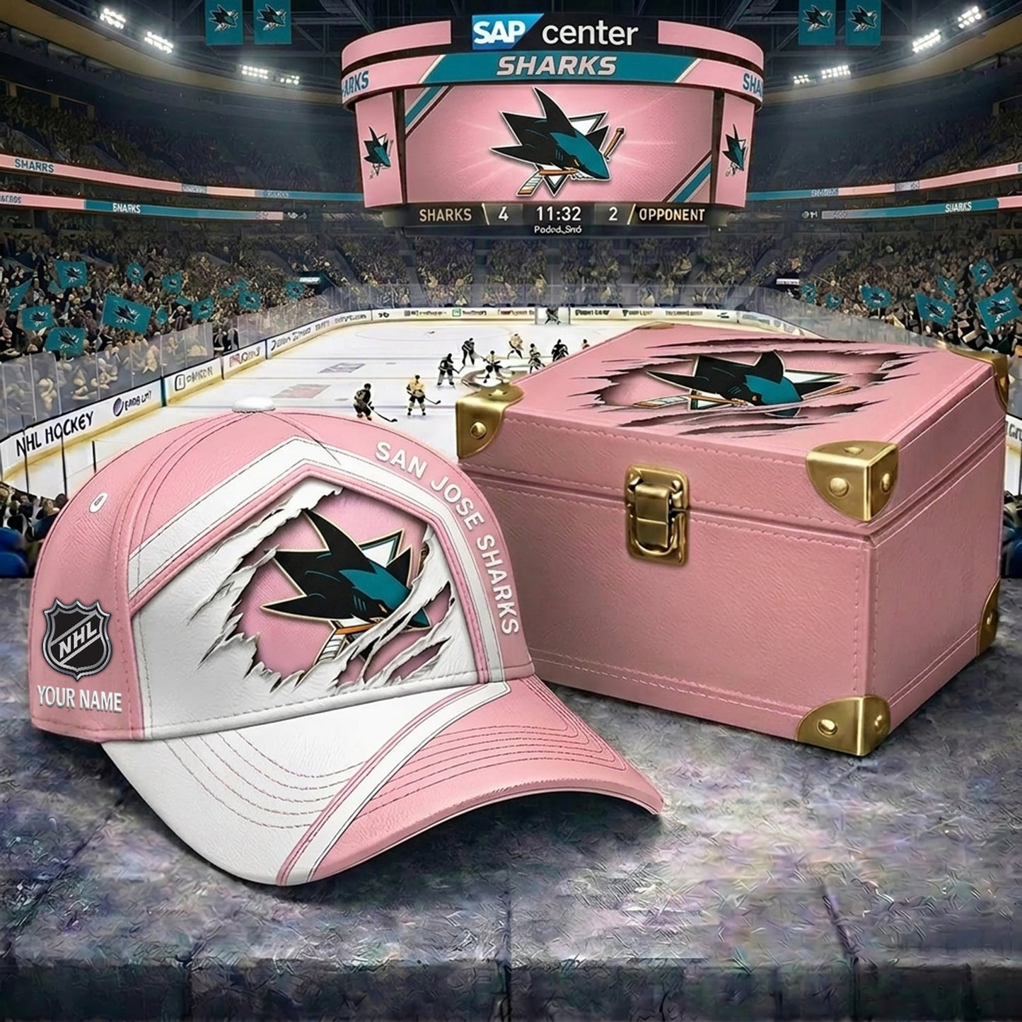 Signature Series NHL x SJS BESPOKE PASTEL PINK CRACK CUSTOM NAME HAT V03 NDT NHM 280426