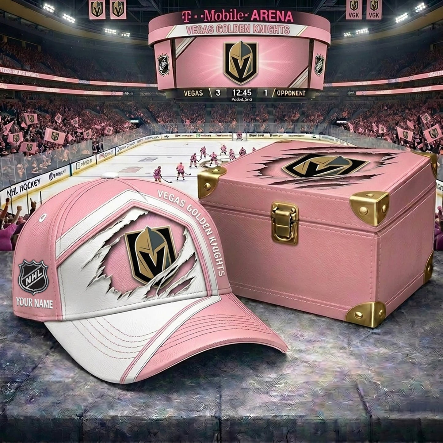 Signature Series NHL x VGK BESPOKE PASTEL PINK CRACK CUSTOM NAME HAT V03 NDT NHM 280426