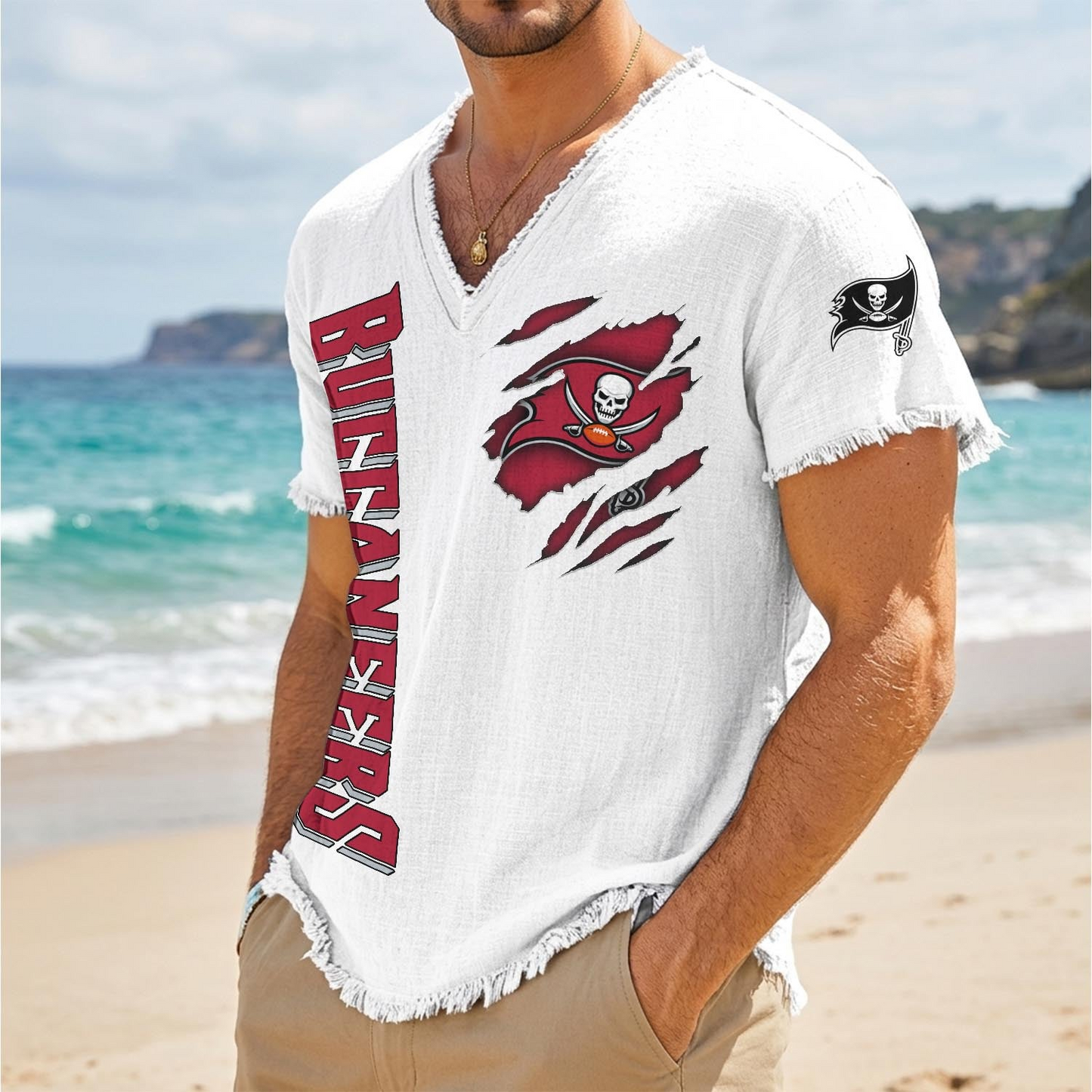 TB x NFL V-Neck Linen Beach Shirt 1905 DatND DVT