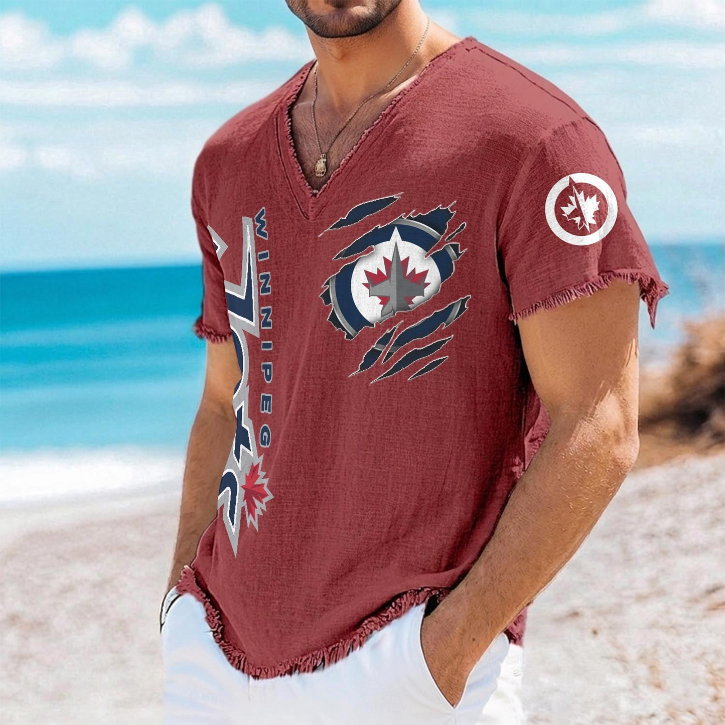 WGJ x NHL V-Neck Linen Beach Shirt 1905 DatND DVT