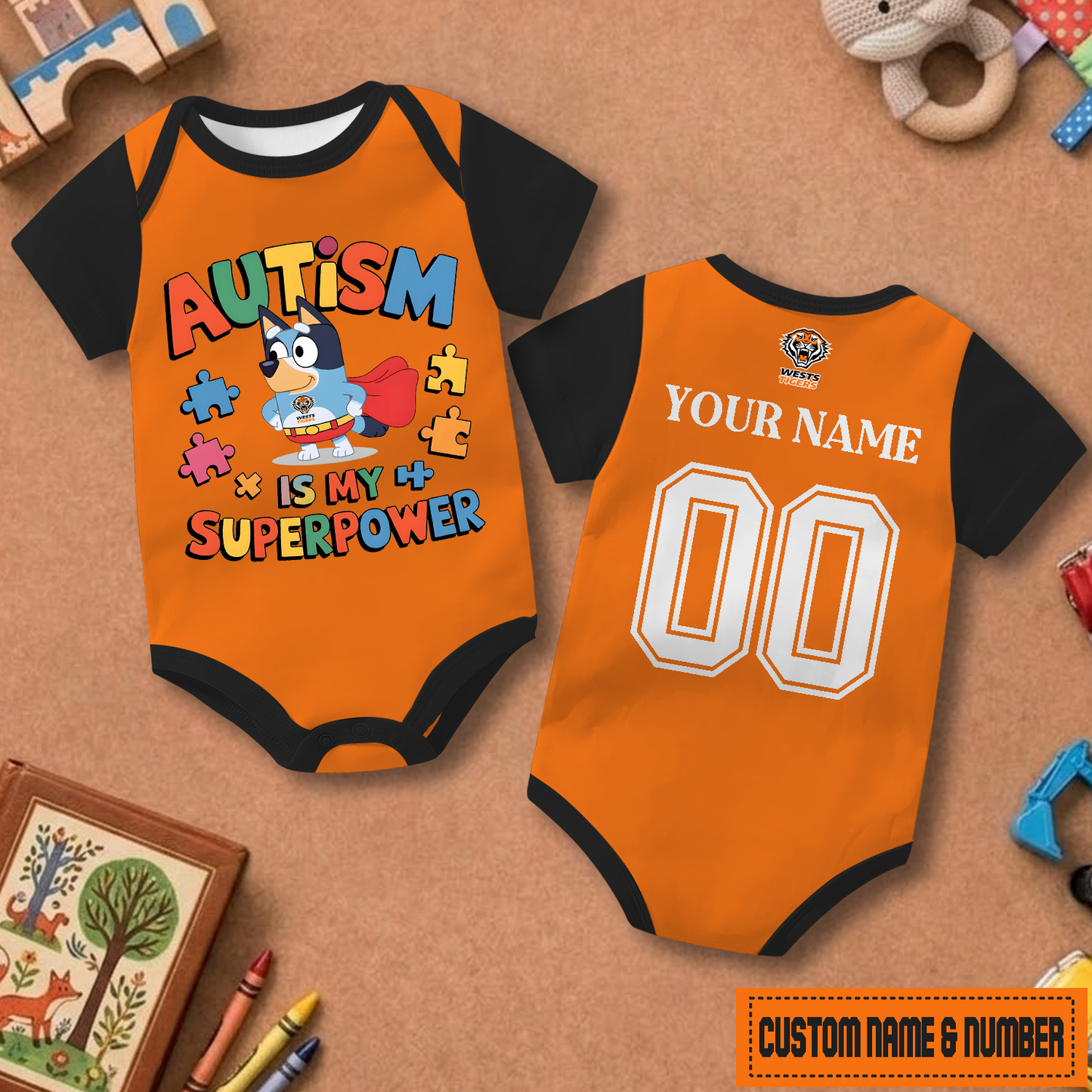 WST x NRL Custom Name & Number Baby Romper DATND TANTD