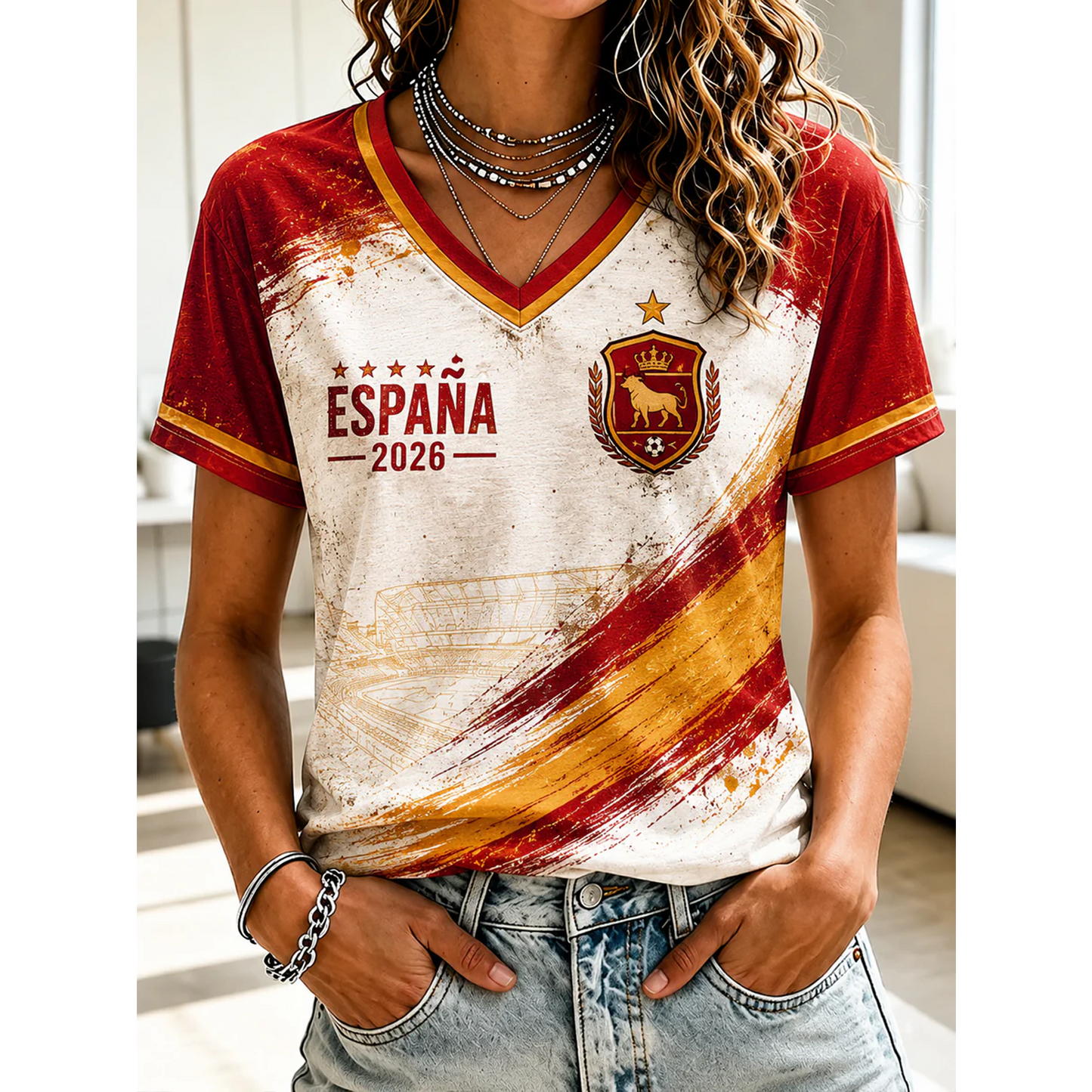 Women's Spanish Football Printed Shirt V6 DATND TANTD 050626
