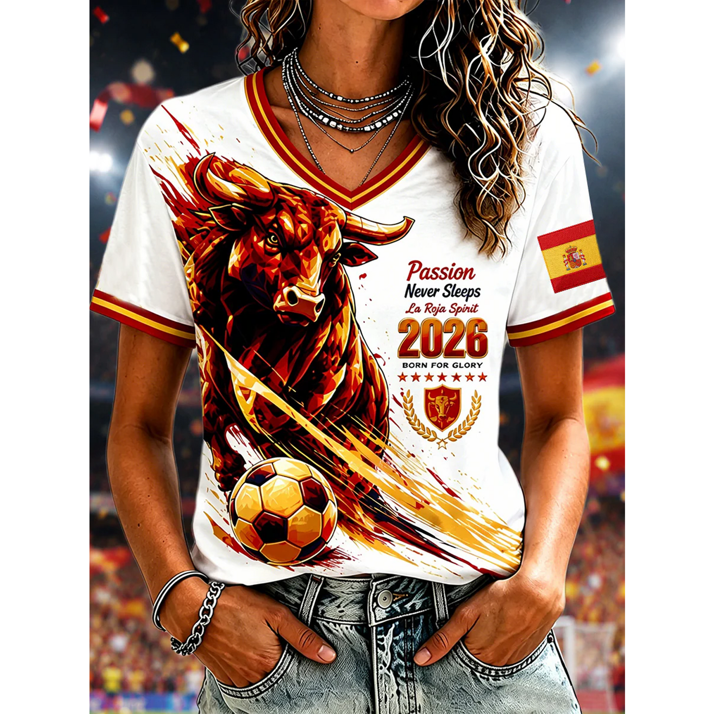 Women's Spanish Football Printed Shirt V7 DATND TANTD 050626