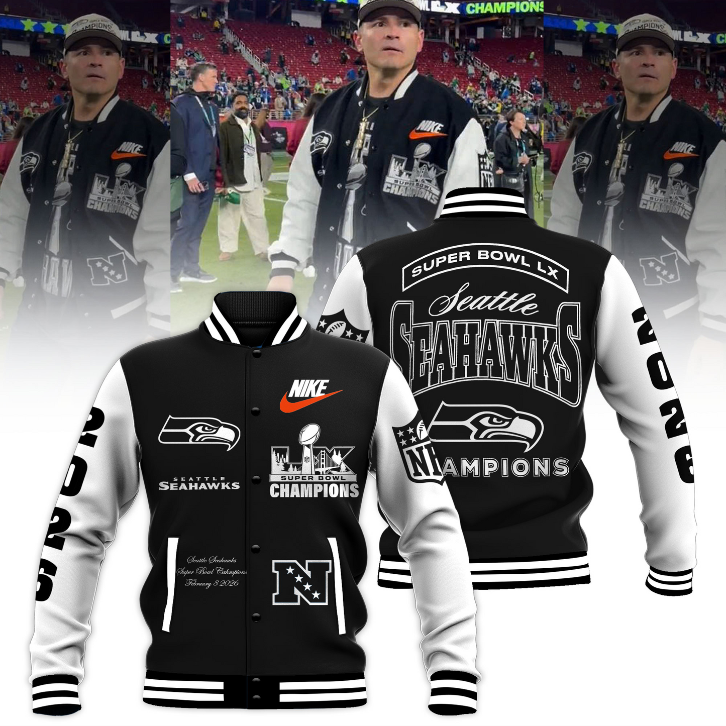 PREMIUM Super Bowl LX  X SEA Champions Limited Edition Baseball Jacket  V2 NDT VHM 100226