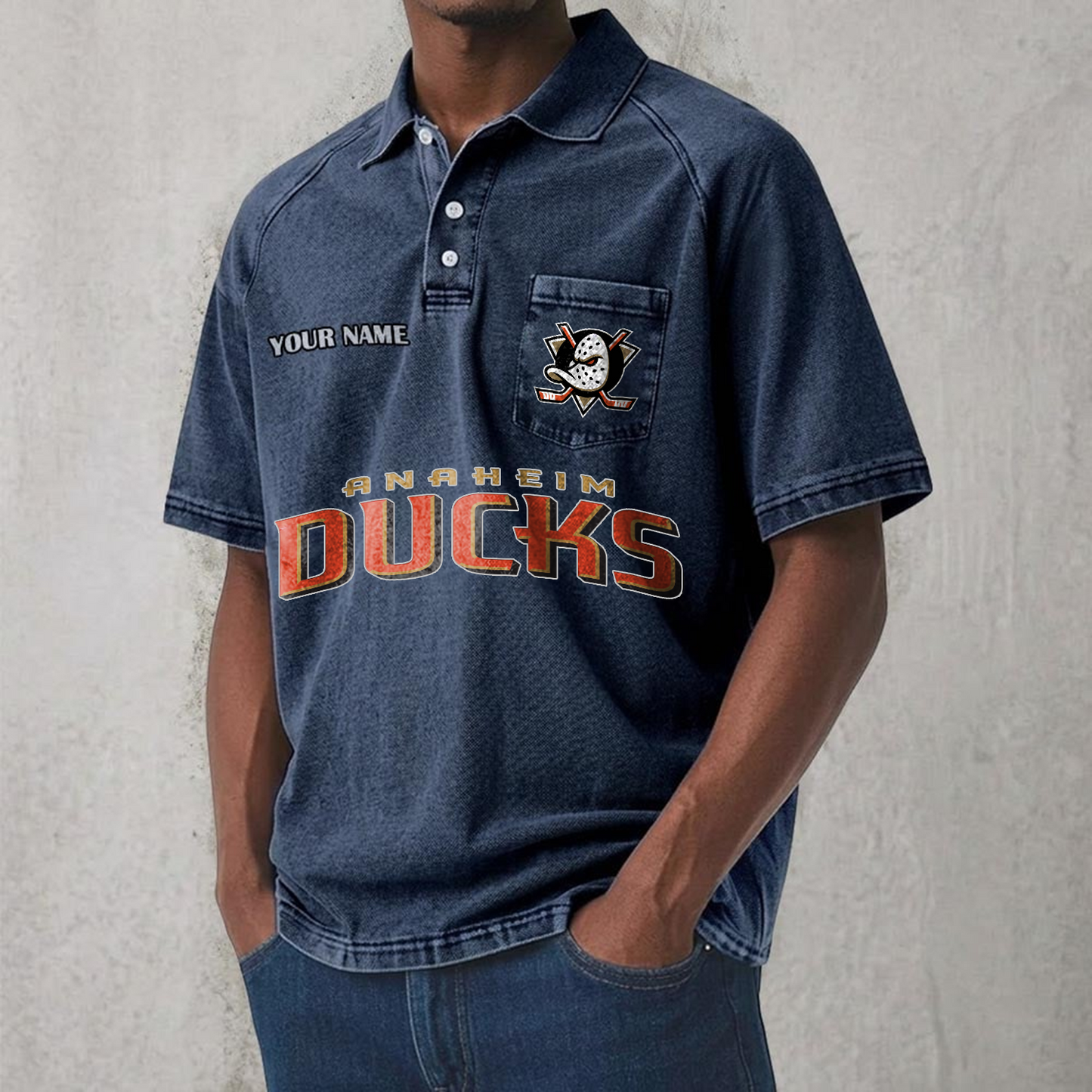 ANA x NHL Men's Distressed Turn-Down Collar Polo DATND TANTD 250526