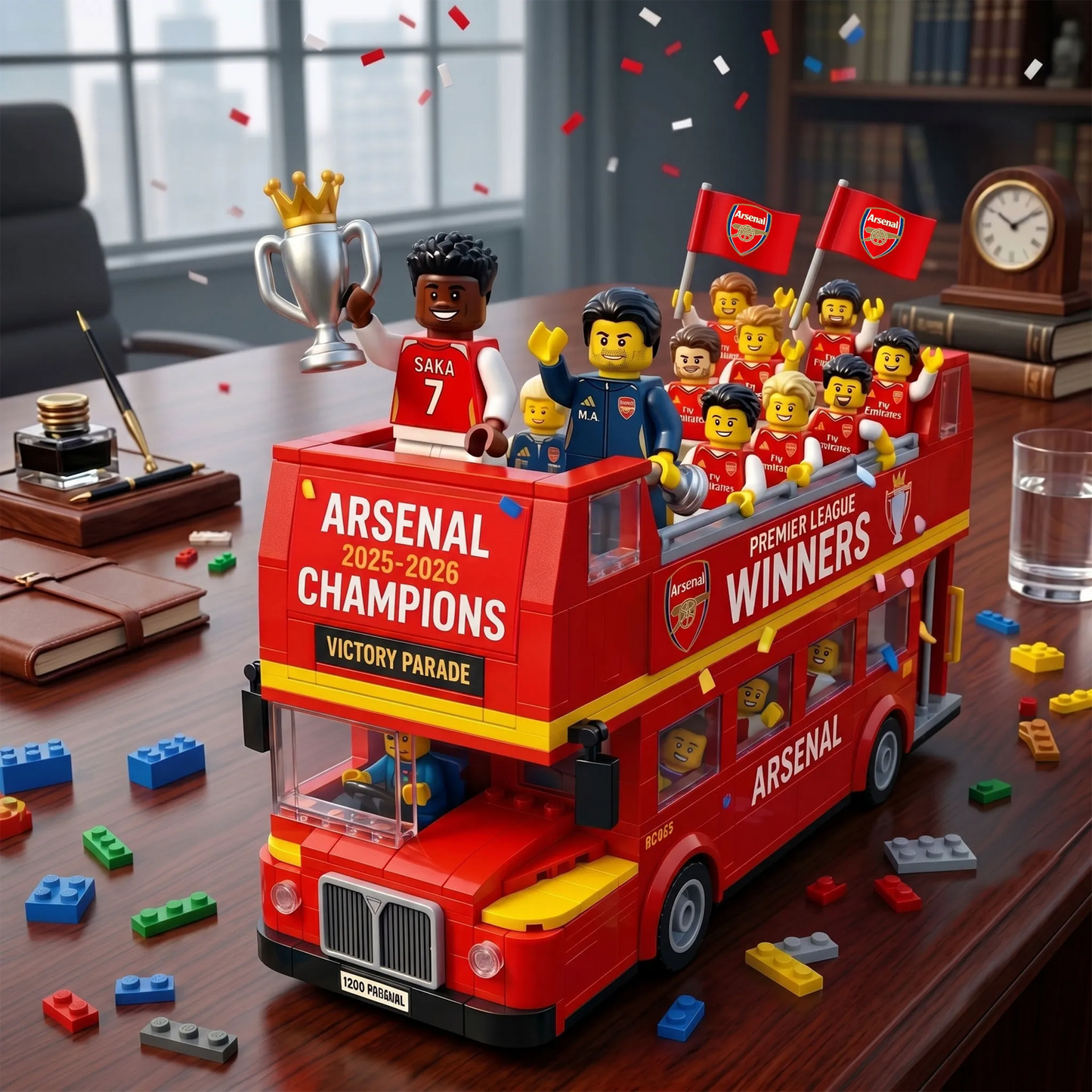 The Gunners 2025-26 Premier League Champions Celebration Bus Brick Set 2205 DatND DVT