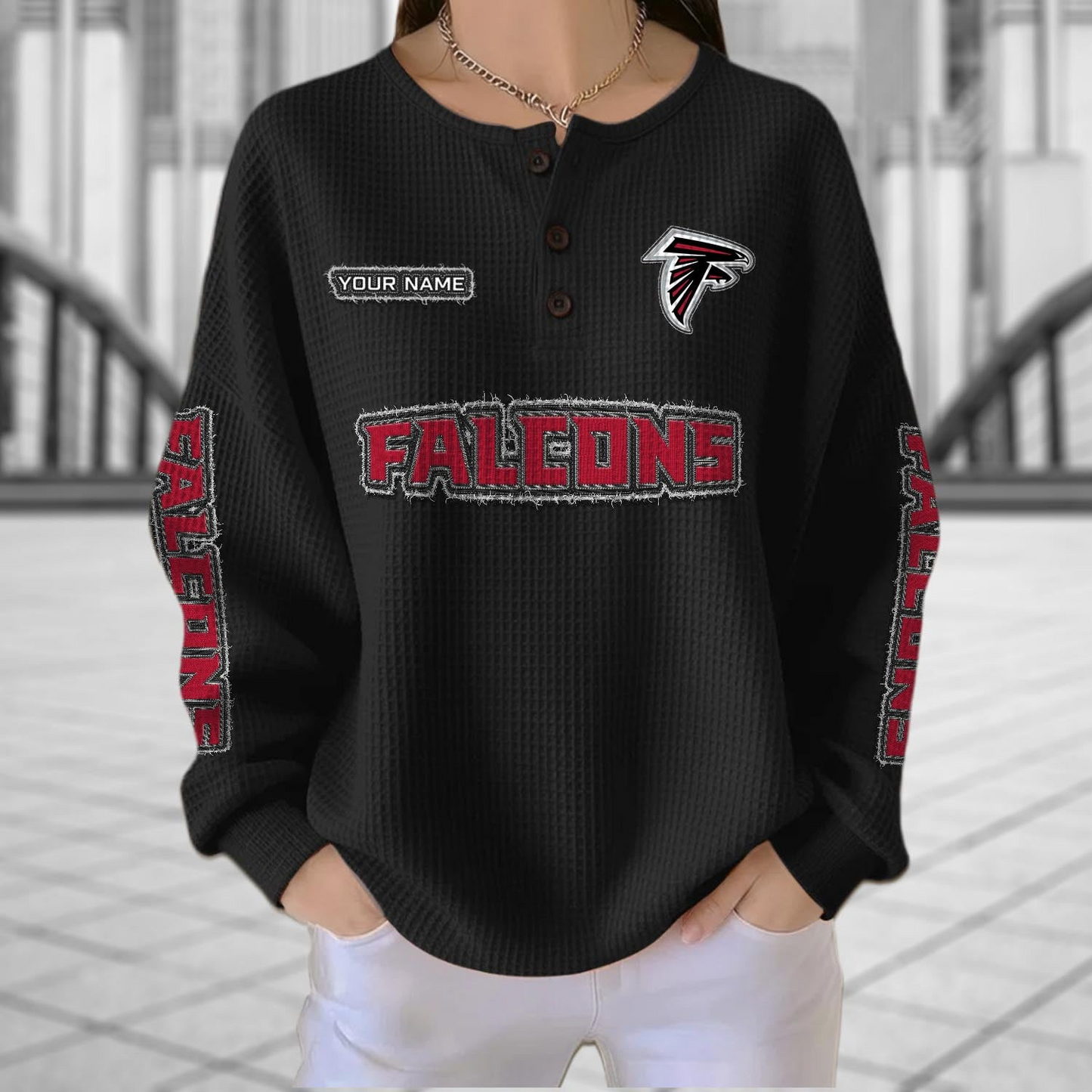 ATL x NFL Personalized Waffle Knit Henley Sweatshirt 2005 DatND DVT