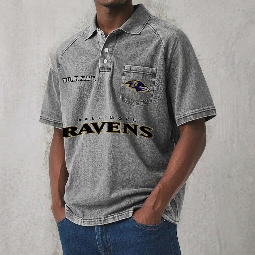 BAL x NFL Men's Distressed Turn-Down Collar Polo DATND TANTD 250526
