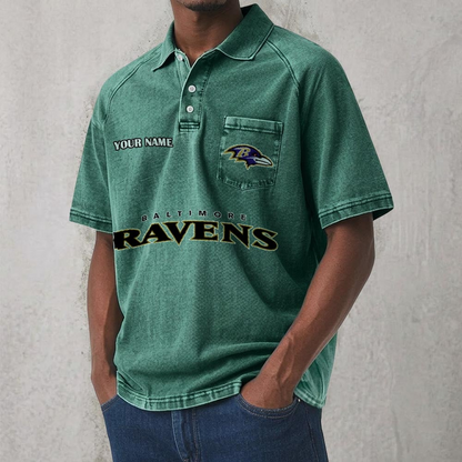 BAL x NFL Men's Distressed Turn-Down Collar Polo DATND TANTD 250526