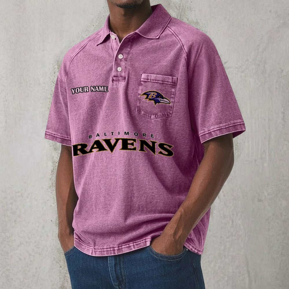 BAL x NFL Men's Distressed Turn-Down Collar Polo DATND TANTD 250526
