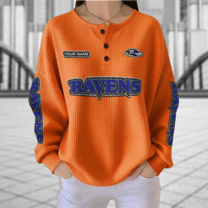 BAL x NFL Personalized Waffle Knit Henley Sweatshirt 2005 DatND DVT