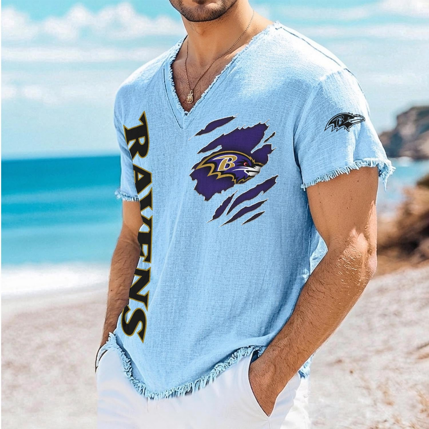 BAL x NFL V-Neck Linen Beach Shirt 1905 DatND DVT