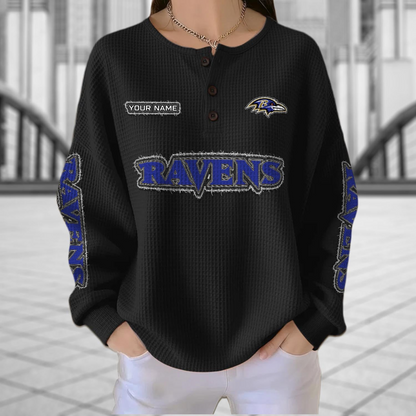 BAL x NFL Personalized Waffle Knit Henley Sweatshirt 2005 DatND DVT