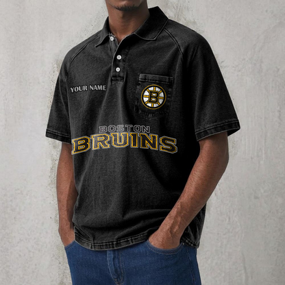 BOS x NHL Men's Distressed Turn-Down Collar Polo DATND TANTD 250526