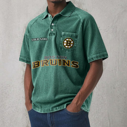 BOS x NHL Men's Distressed Turn-Down Collar Polo DATND TANTD 250526