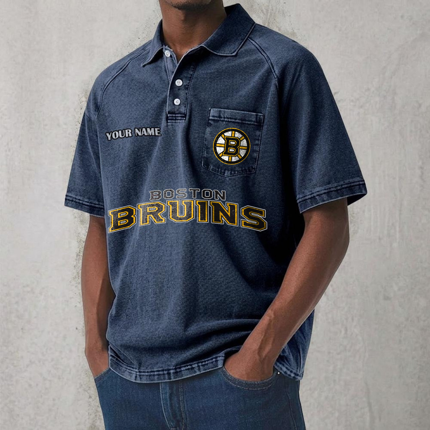 BOS x NHL Men's Distressed Turn-Down Collar Polo DATND TANTD 250526