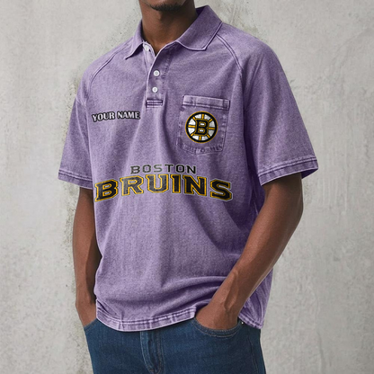 BOS x NHL Men's Distressed Turn-Down Collar Polo DATND TANTD 250526