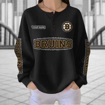 BOS x NHL Personalized Waffle Knit Henley Sweatshirt 2005 DatND DVT