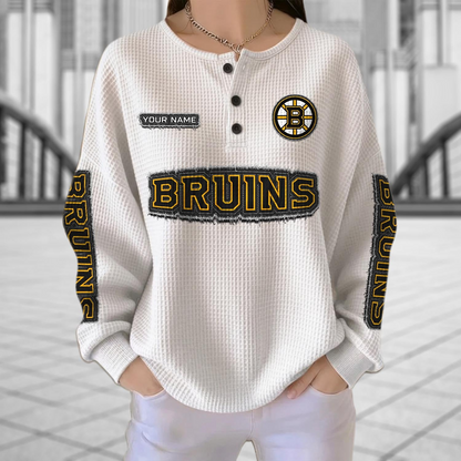 BOS x NHL Personalized Waffle Knit Henley Sweatshirt 2005 DatND DVT