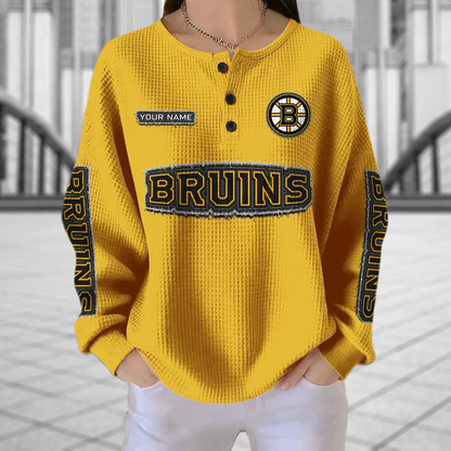 BOS x NHL Personalized Waffle Knit Henley Sweatshirt 2005 DatND DVT
