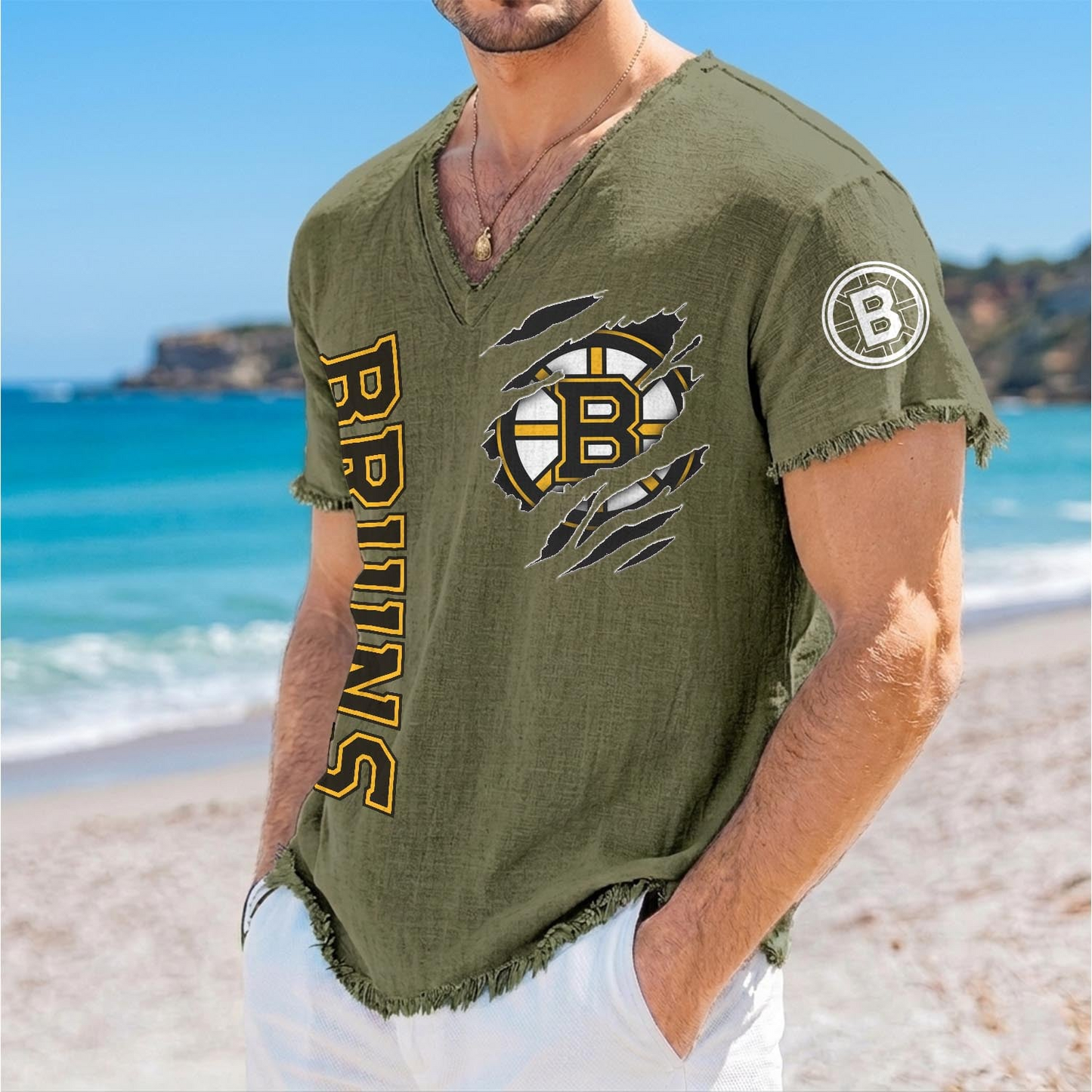 BOS x NHL V-Neck Linen Beach Shirt 1905 DatND DVT