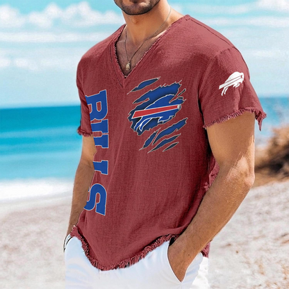 BUF x NFL V-Neck Linen Beach Shirt 1905 DatND DVT