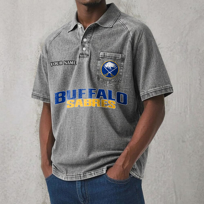 BUF x NHL Men's Distressed Turn-Down Collar Polo DATND TANTD 250526