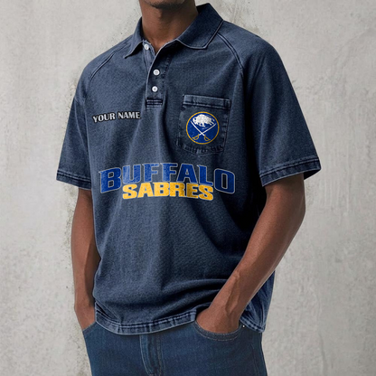 BUF x NHL Men's Distressed Turn-Down Collar Polo DATND TANTD 250526