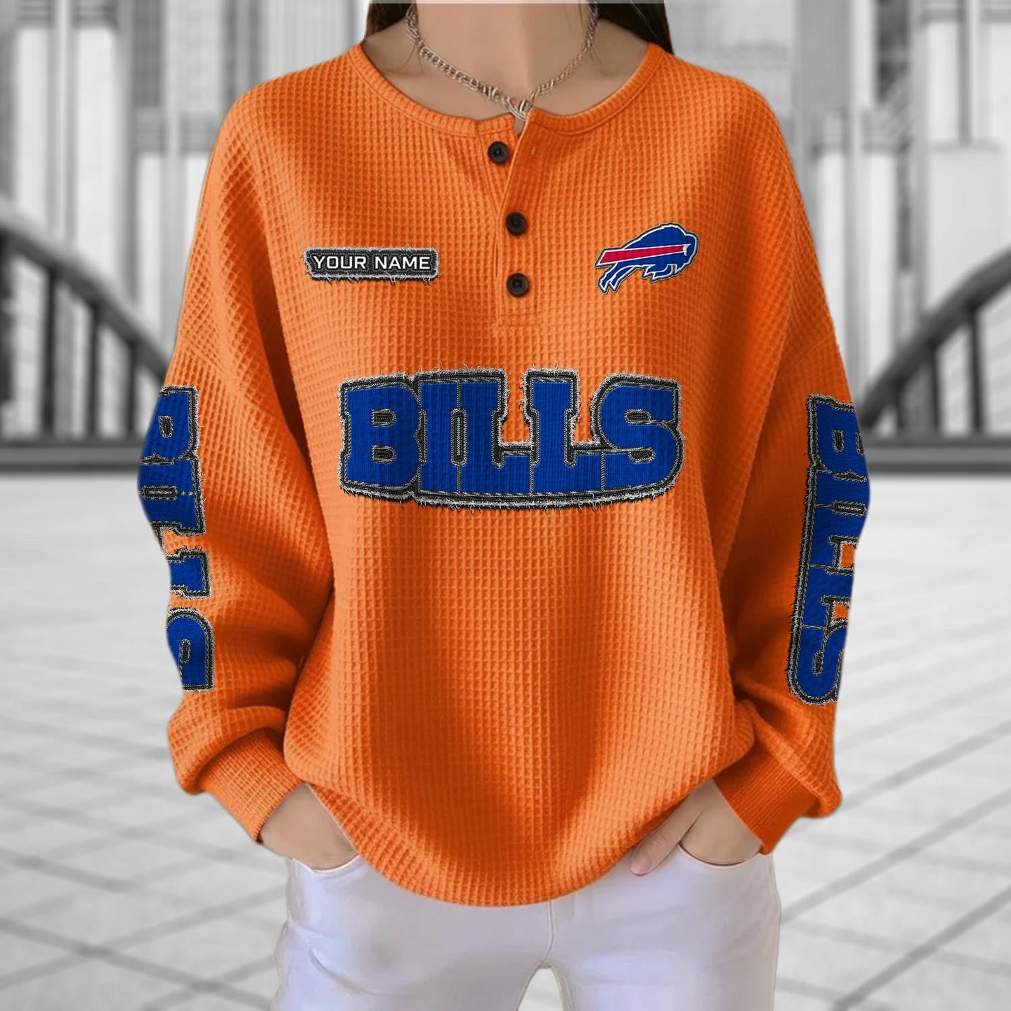 BUF x NFL Personalized Waffle Knit Henley Sweatshirt 2005 DatND DVT