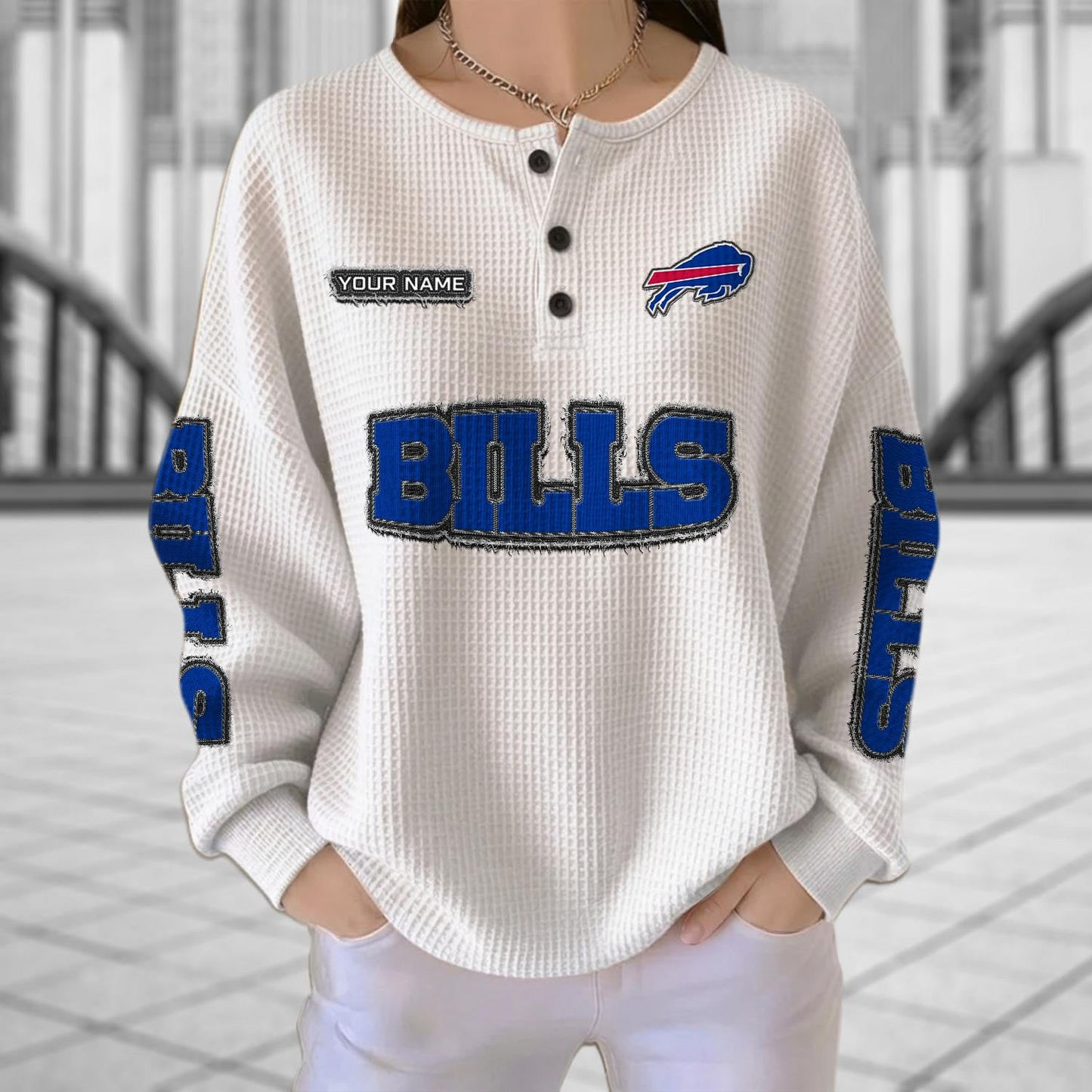 BUF x NFL Personalized Waffle Knit Henley Sweatshirt 2005 DatND DVT