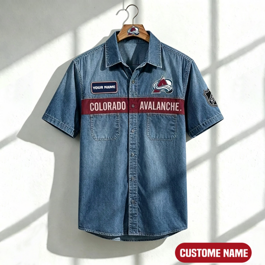 CA x NHL Print Denim Short-Sleeve Work Shirt 180526 DatND LBN
