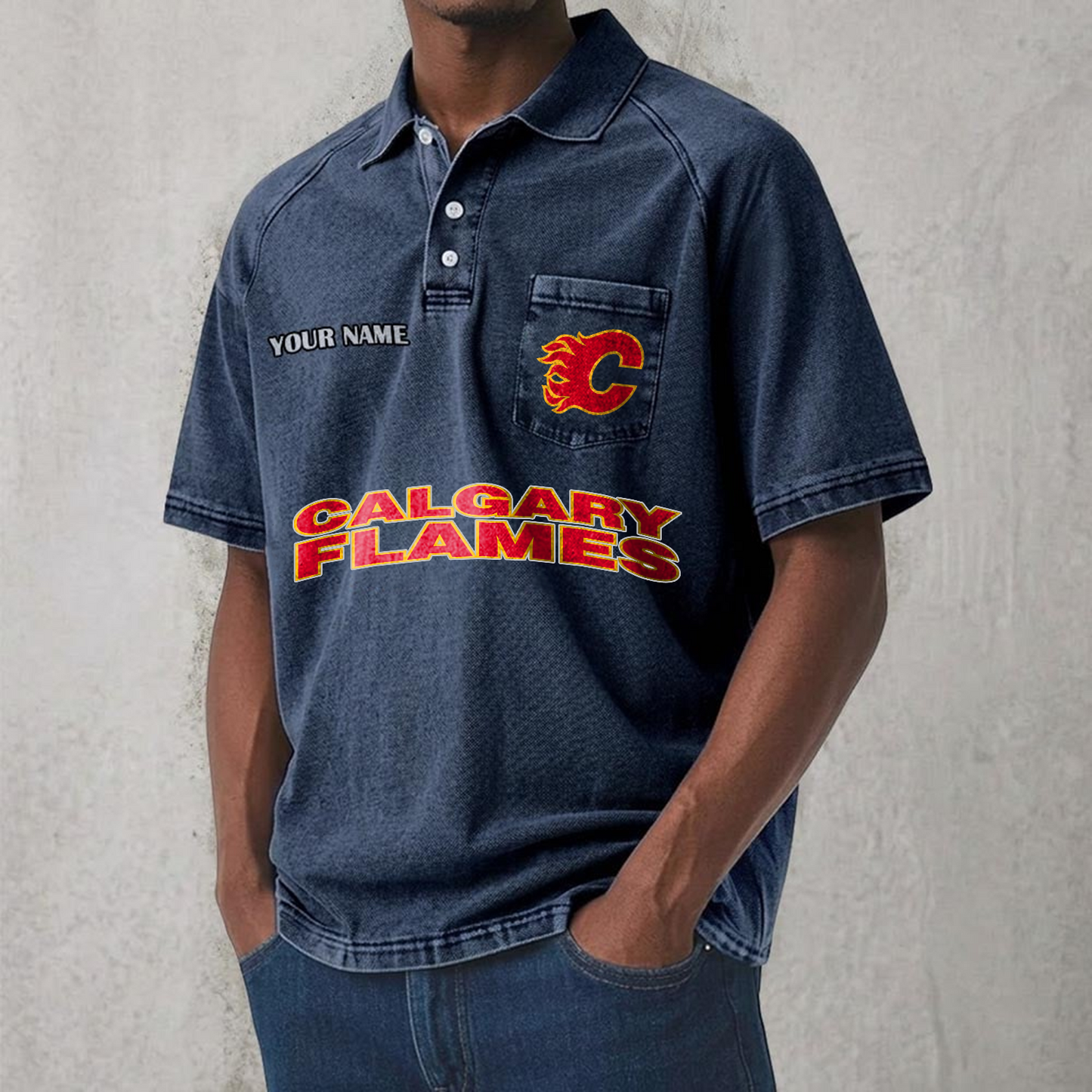 CAL x NHL Men's Distressed Turn-Down Collar Polo DATND TANTD 250526