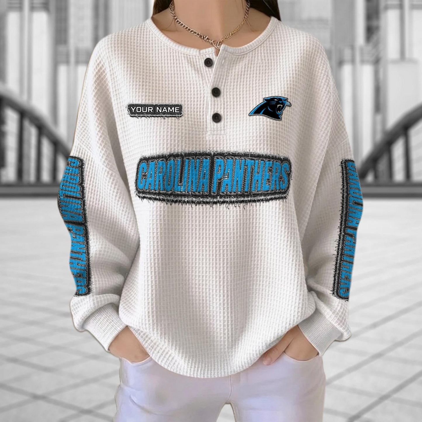 CAR x NFL Personalized Waffle Knit Henley Sweatshirt 2005 DatND DVT