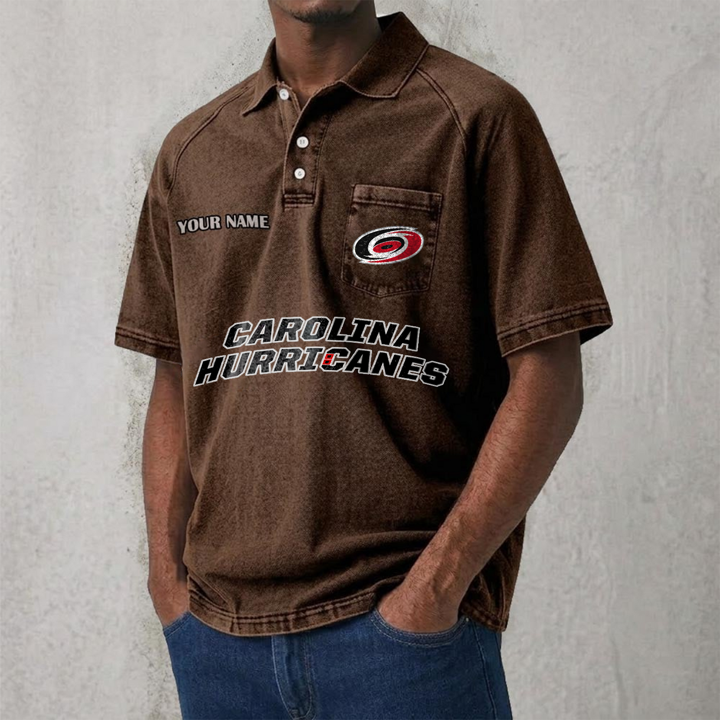 CAR x NHL Men's Distressed Turn-Down Collar Polo DATND TANTD 250526