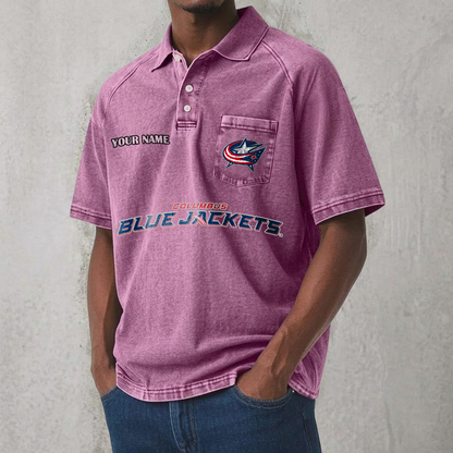CBJ x NHL Men's Distressed Turn-Down Collar Polo DATND TANTD 250526