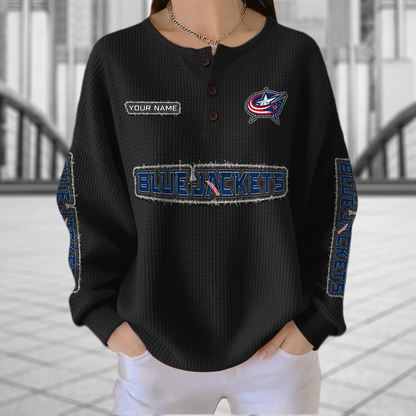 CBJ x NHL Personalized Waffle Knit Henley Sweatshirt 2005 DatND DVT