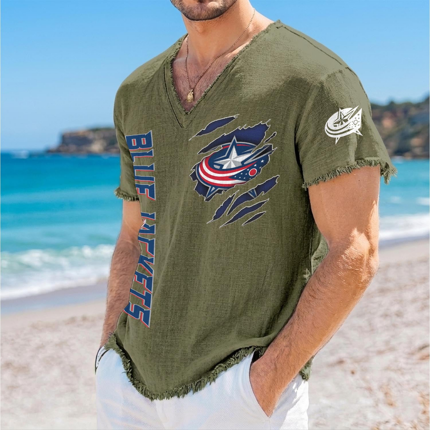 CBJ x NHL V-Neck Linen Beach Shirt 1905 DatND DVT