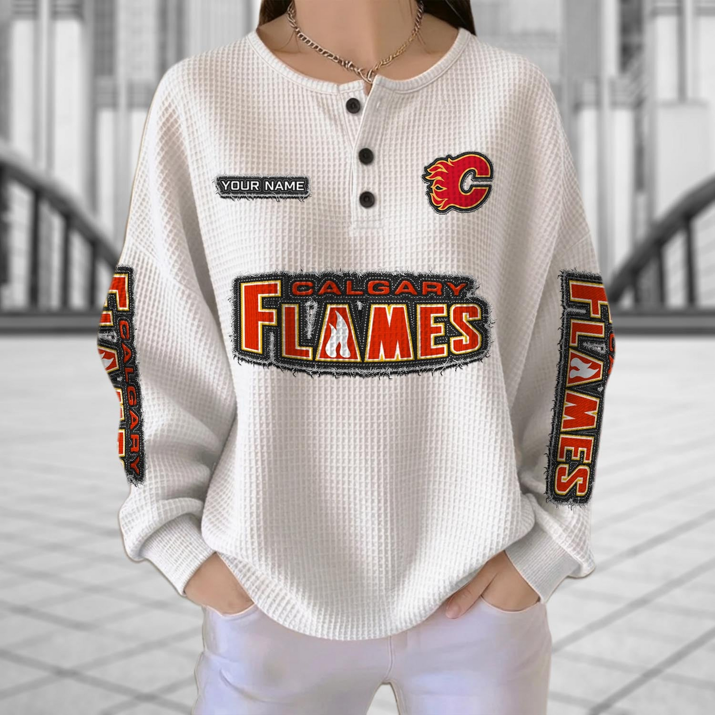 CGY x NHL Personalized Waffle Knit Henley Sweatshirt 2005 DatND DVT